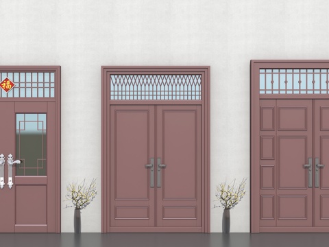 双开门  新中式大门su模型