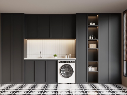 法式洗衣机柜su模型