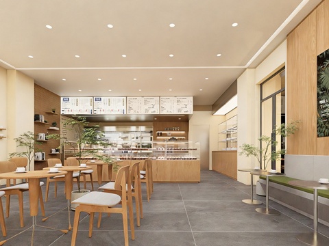 现代咖啡厅 水吧台前台 咖啡餐桌椅su模型