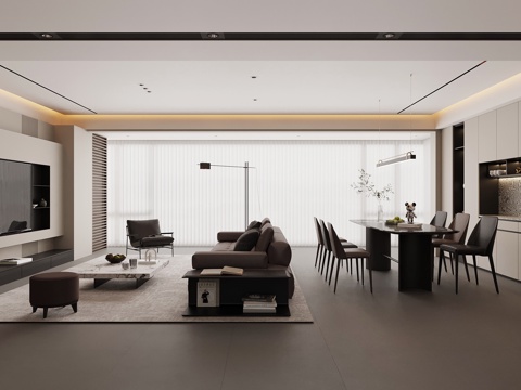 现代意式客餐厅 现代意式客厅 现代意式餐厅su模型