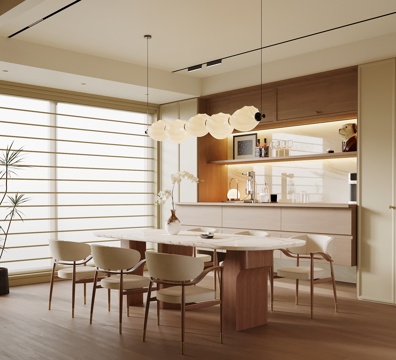 中古风餐厅 新中式餐厅su模型