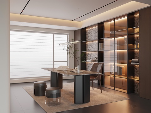 意式书房su模型