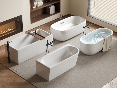 现代长方形浴缸 椭圆浴池 圆弧浴缸su模型