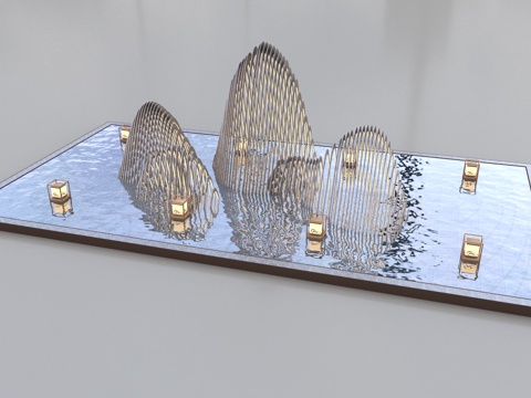 现代景观雕塑水景水池 雕塑造型 新中式地灯 水景池 入口水景su模型