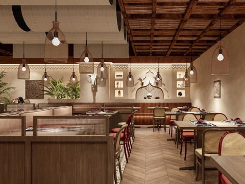 中古自助餐厅 茶餐厅 餐桌椅组合su模型