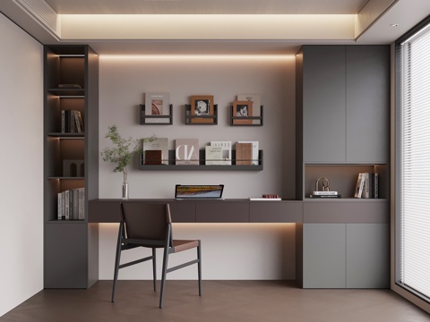 现代意式书房 书桌椅su模型