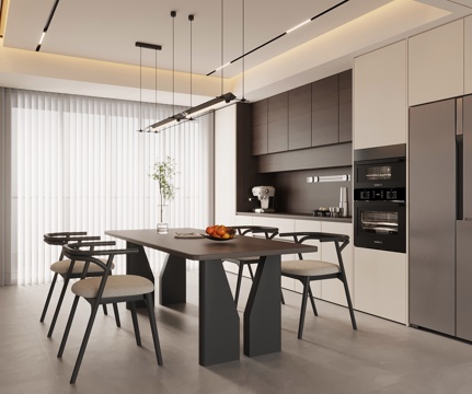 现代餐厅 餐桌椅 餐边柜 酒柜su模型