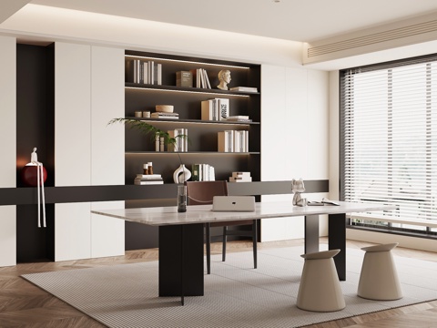 现代书房 书桌椅 书柜su模型