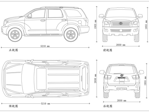 丰田红杉SUV 全尺寸SUV 红杉旗舰越野 丰田大型SUVcad施工图
