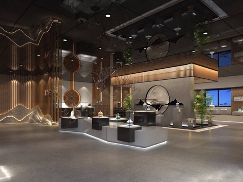 新中式商业陶瓷展厅 陶瓷博物馆 收藏馆 文化展厅su模型
