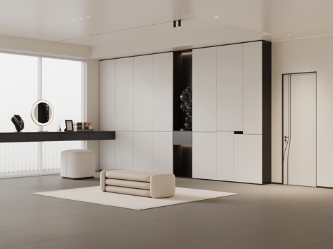 现代极简衣帽间  衣柜 梳妆台 换鞋凳su模型