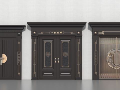 双开门  新中式大门su模型