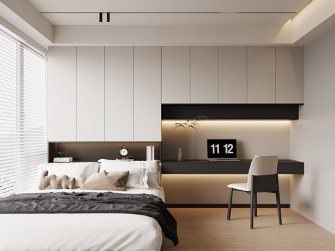 现代榻榻米卧室 黑白灰榻榻米卧室su模型