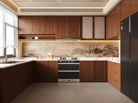 新中式厨房 宋氏风厨房su模型