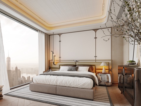 意式卧室 米洛提卧室 现代卧室 双人床组合 现代双人床组合su模型