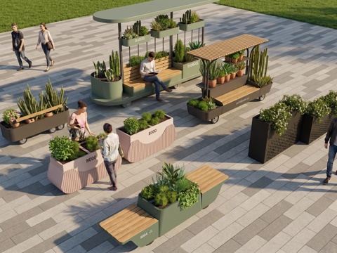 现代花箱  网红花箱   金属花箱su模型