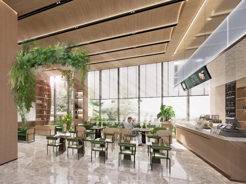 现代咖啡厅 奶茶店 咖啡吧台水吧台 咖啡桌椅卡座组合su模型