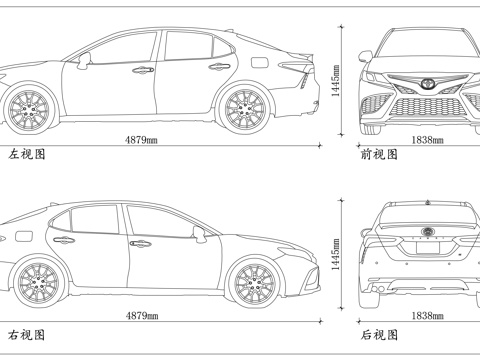 丰田佳美 凯美瑞轿车 中型家轿 丰田佳美车 经典凯美瑞cad施工图