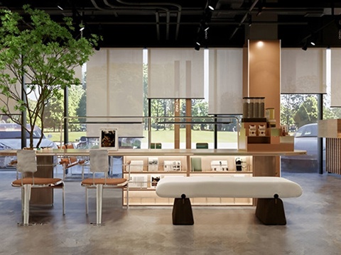 现代咖啡厅 咖啡厅休闲座椅 咖啡操作台水吧台 咖啡厅书吧su模型