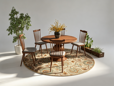 中古风休闲桌椅su模型