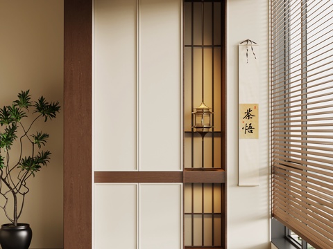 新中式阳台 阳台柜 玄关柜su模型