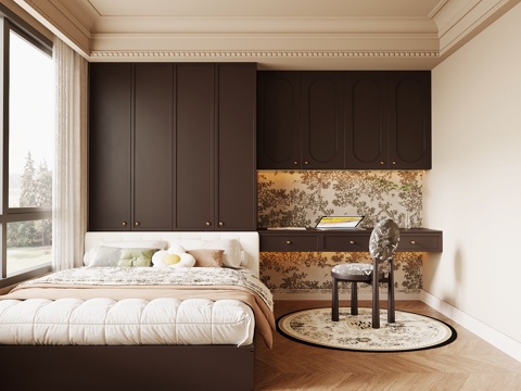 法式复古榻榻米卧室su模型