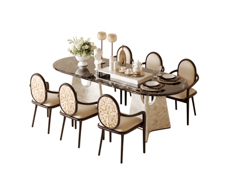 意式轻奢餐桌椅su模型