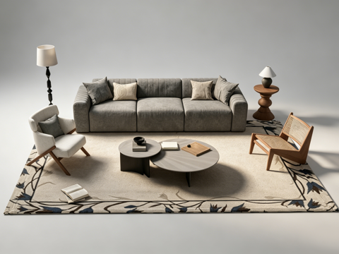 中古风客厅沙发组合su模型