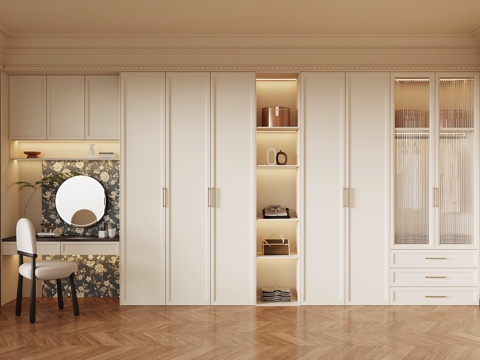 法式奶油风衣帽间su模型