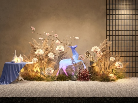 美陈  打卡 芦苇植物组合 麦穗 狼尾草 干草 花镜 植物堆su模型