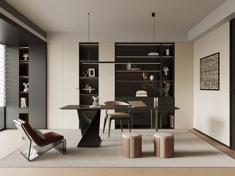 现代意式书房su模型