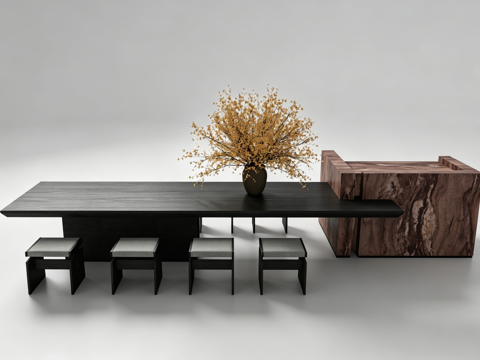 现代岛台餐桌书桌su模型