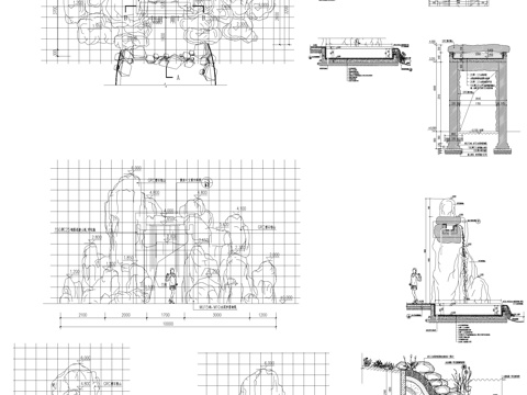 园林景观水池假山造景cad施工图