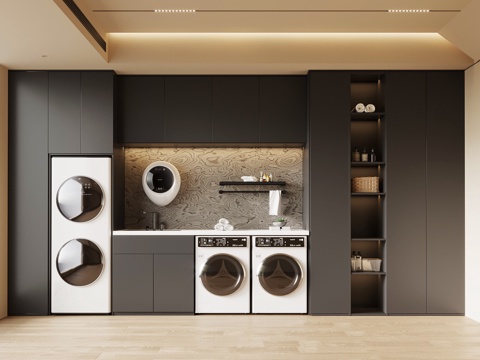 现代意式洗衣房 洗衣柜su模型
