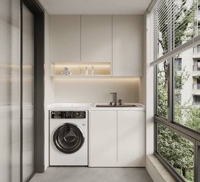 现代阳台洗衣机柜su模型