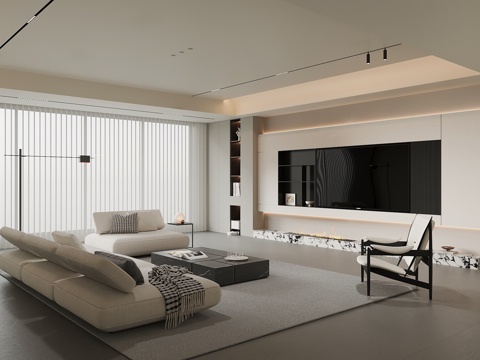 现代客厅 电视背景墙su模型