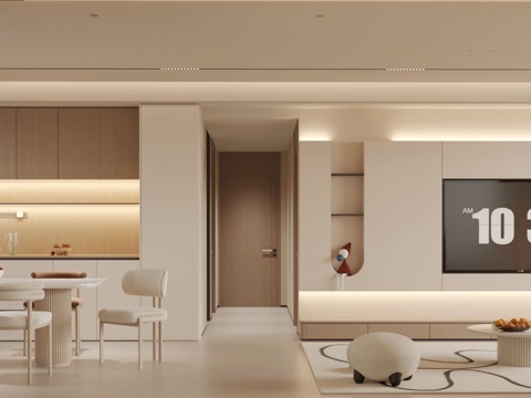 现代客餐厅 电视背景墙 酒柜 餐桌椅su模型