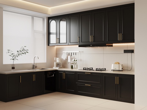 法式复古厨房 橱柜 厨具su模型