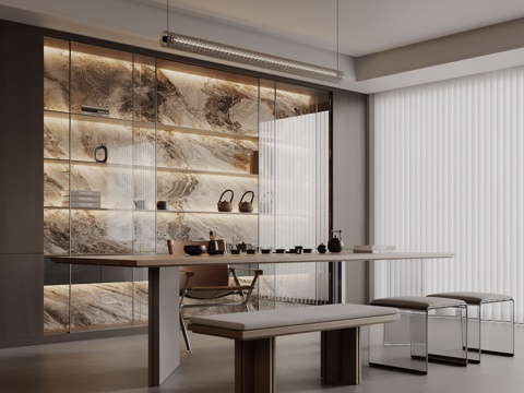 现代茶室 茶叶柜 茶桌椅su模型