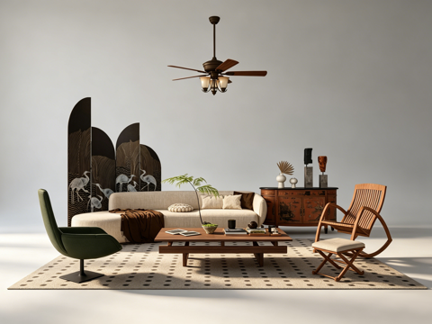 中古风客厅沙发组合su模型