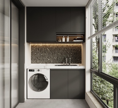 现代意式阳台洗衣机柜su模型