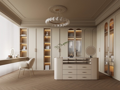 法式奶油风衣帽间su模型