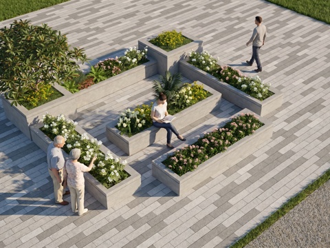 现代花池   植物景观   石材花池su模型