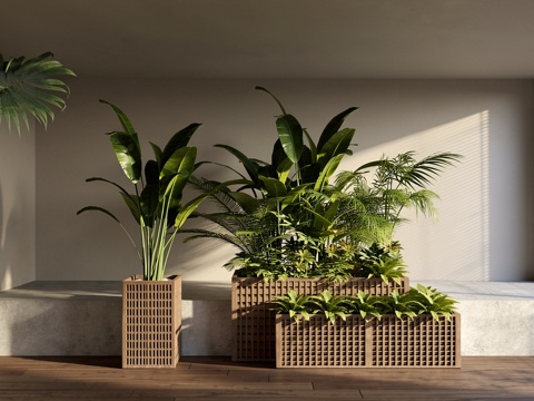 现代花箱   原木花箱   植物景观su模型
