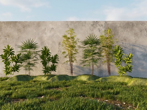 景观植物  竹子   乔木  草坡su模型