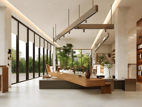 现代咖啡厅 奶茶店 咖啡吧台水吧台 咖啡桌椅组合 书柜书吧su模型