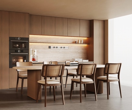 侘寂中古餐厅 餐桌椅 餐边柜su模型