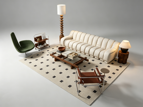 中古风客厅沙发组合su模型