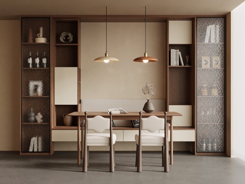 中古风餐桌椅 酒柜su模型