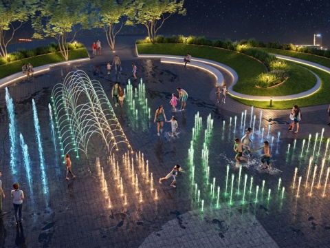 旱喷  喷泉  公园su模型